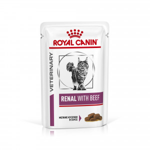 Royal Canin Renal Feline Корм диетический для взрослых кошек с говядиной для поддержания функции почек, соус, 0,085кг